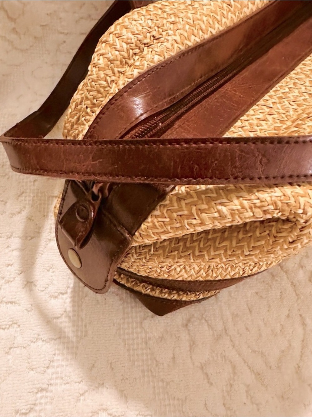 Vintage | Bag | Leather & Straw Shoulder Bag - Picture 3 of 13